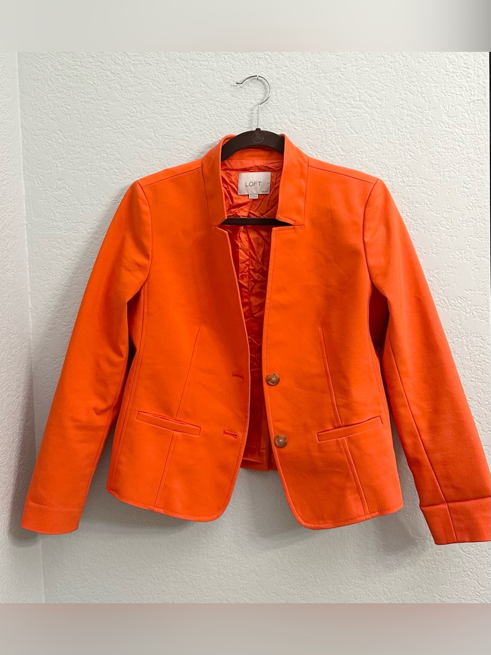 LOFT Petite Bright Orange Blazer Striped Cuffs 8P